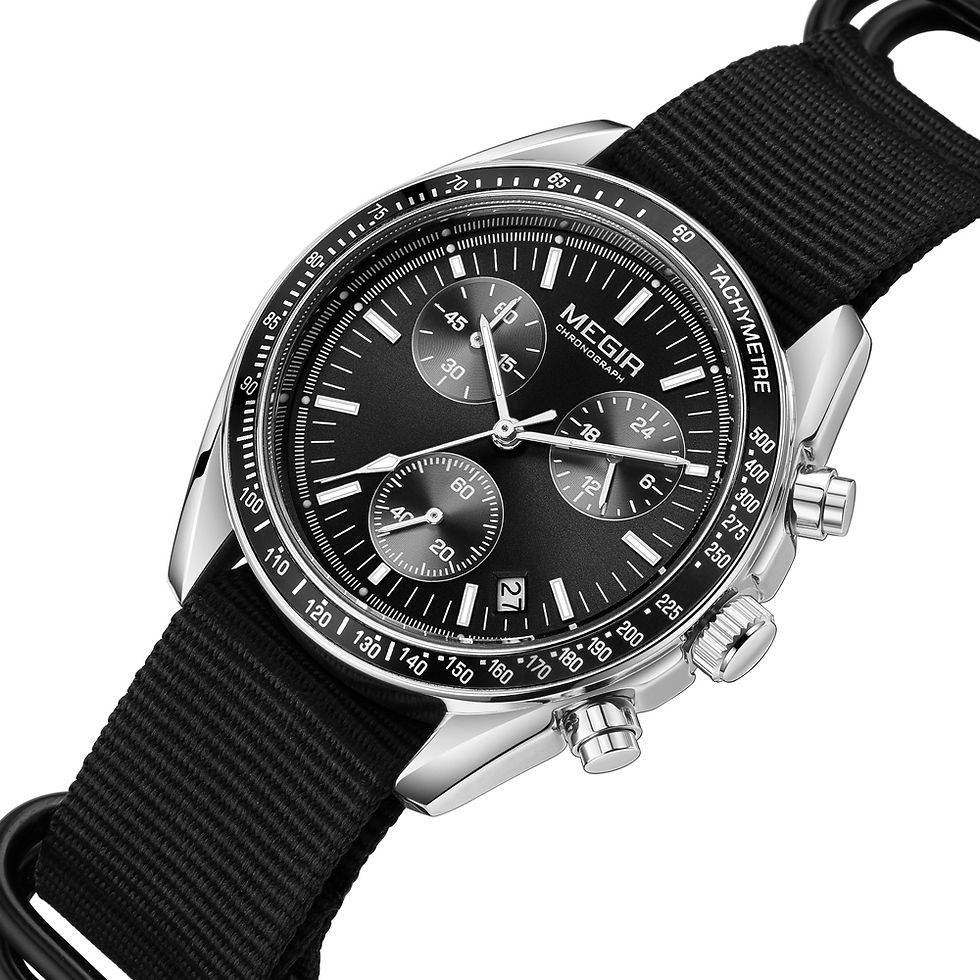 Miniatura: MEGIR Triple-eye Quartz Watch for Men's Nylon Braided Strap Waterproof Luminous 