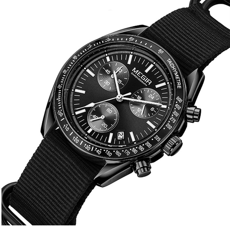 Miniatura: MEGIR Triple-eye Quartz Watch for Men's Nylon Braided Strap Waterproof Luminous 