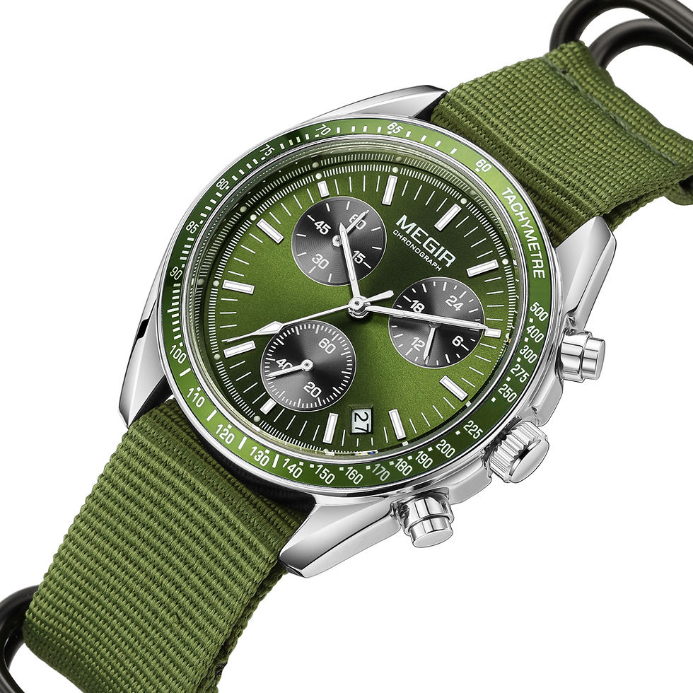 Miniatura: MEGIR Triple-eye Quartz Watch for Men's Nylon Braided Strap Waterproof Luminous 