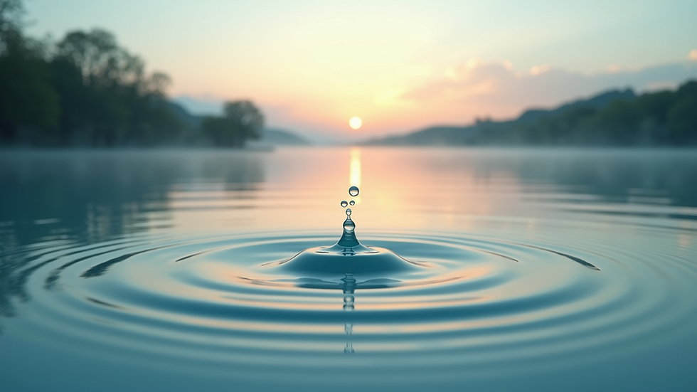 Wide angle view of a serene water landscape promoting hydration