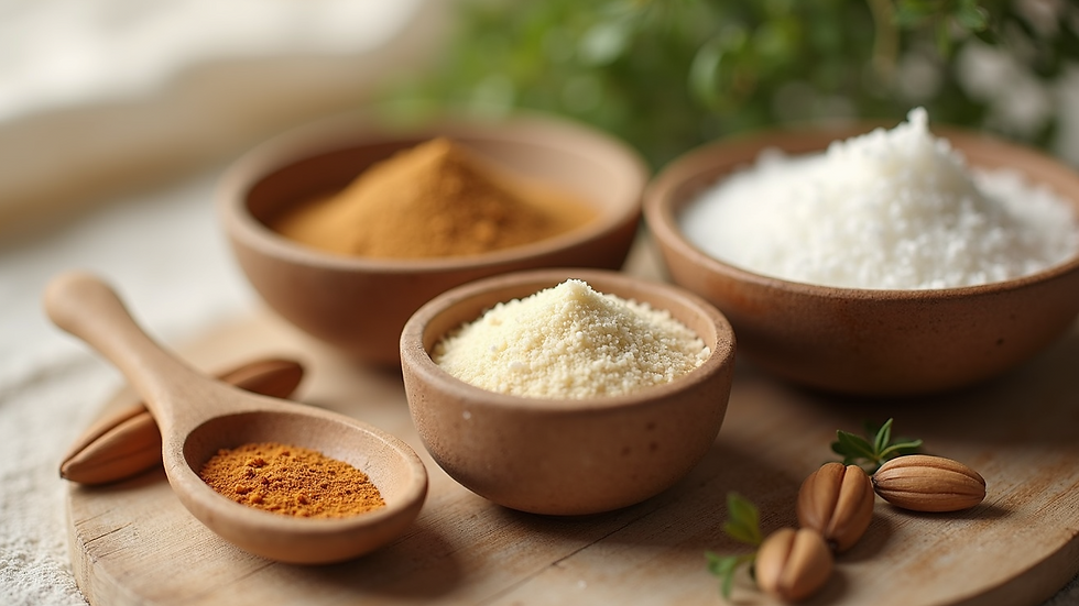 Close-up view of natural skincare ingredients in bowls