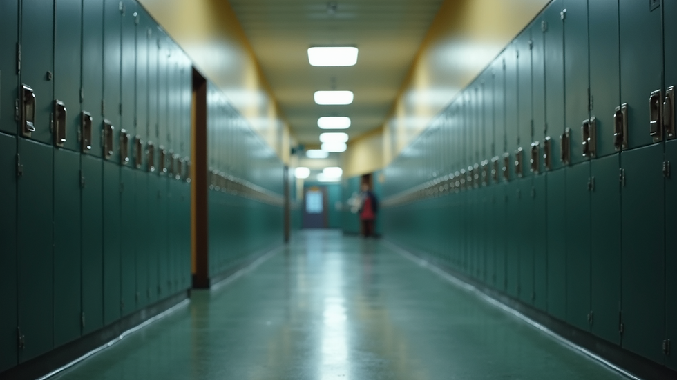 Eye-level view of a school hallway with lockers
