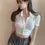 Thumbnail: DAZY Button Front Ruched Crop Tee