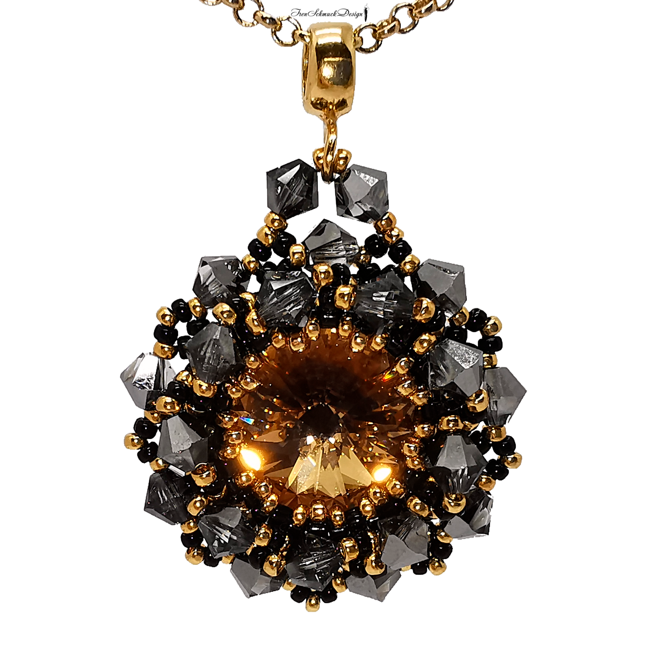 075-Anhänger-Silber/Gold-Swarovski (017/LightTopaz/schwarz/gold)