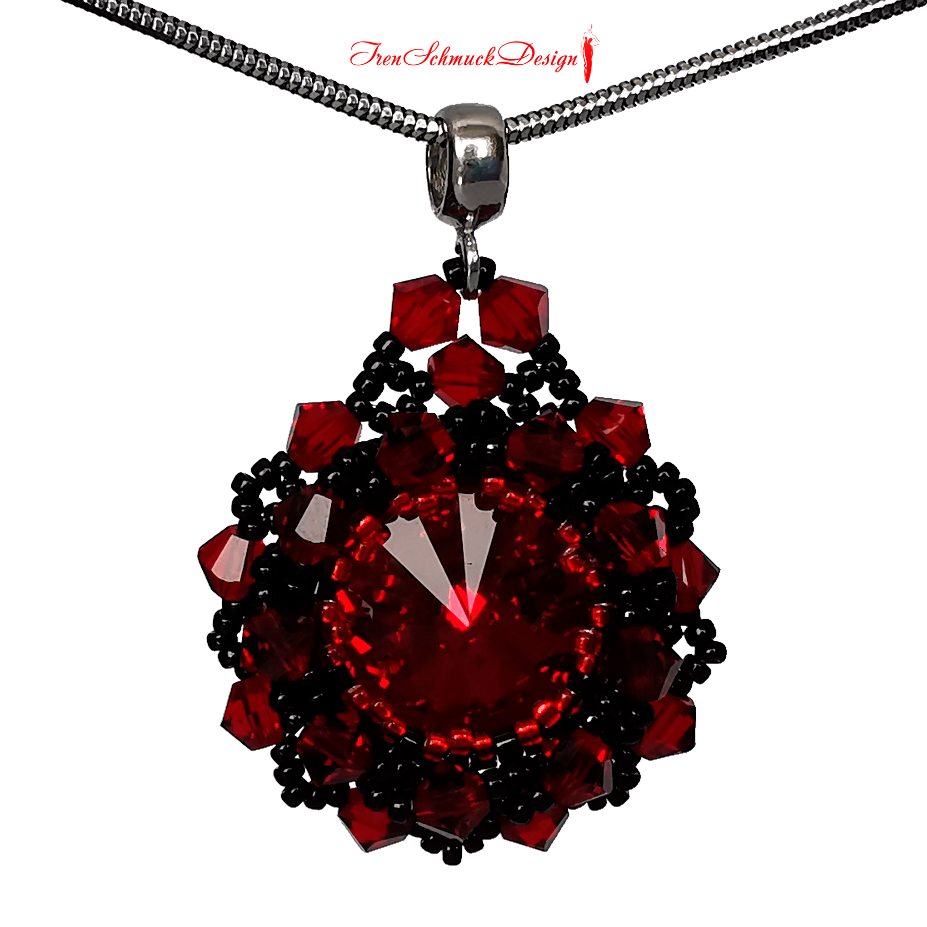 075-Anhänger-RhodiumSilber-Swarovski 008(Siam/rot-schwarz)