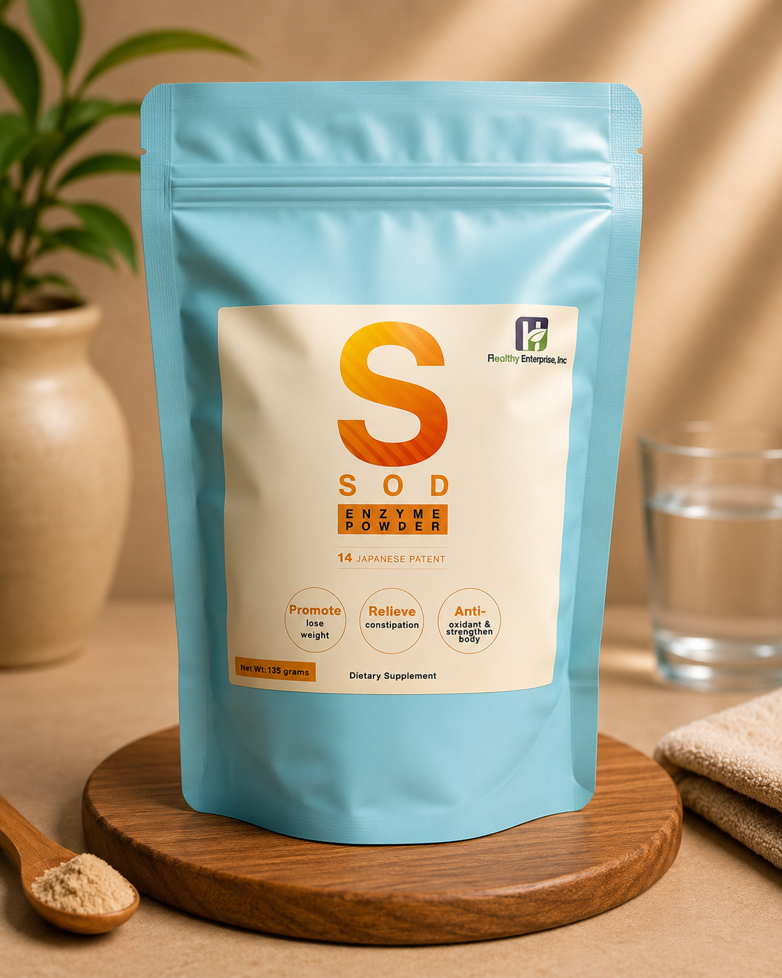 SOD Enzyme Powder by Healthy Enterprise, Inc 30 Sachets. Monthly supply