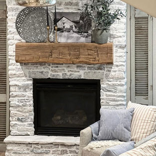 hand hewn white oak fireplace mantel
