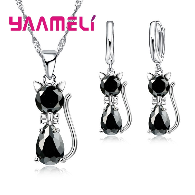 Thumbnail: Crystal Cat Set 925 Sterling Silve