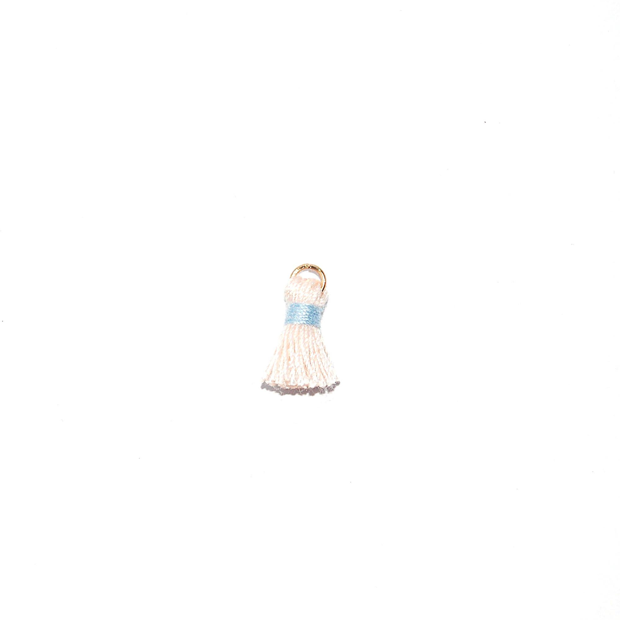 Pampille /Pompon beige, finition bleu clair 20mm