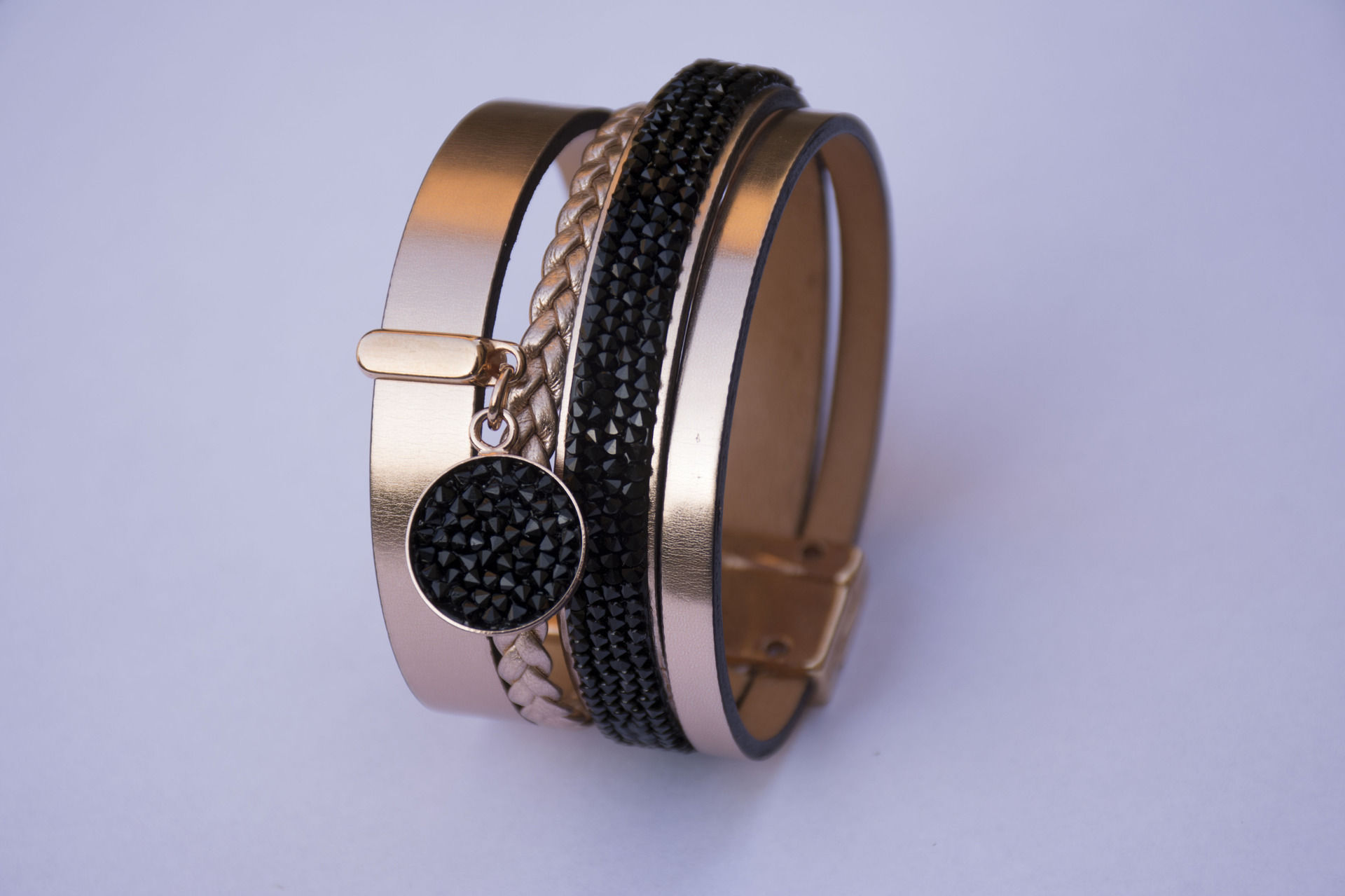 Bracelet en Swarovski, cuir rose gold