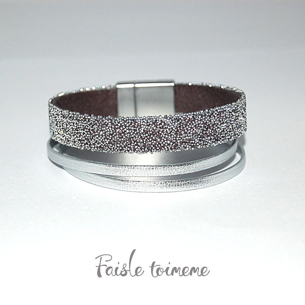 Miniature : Bracelet " Swarovski et cuir 15mm