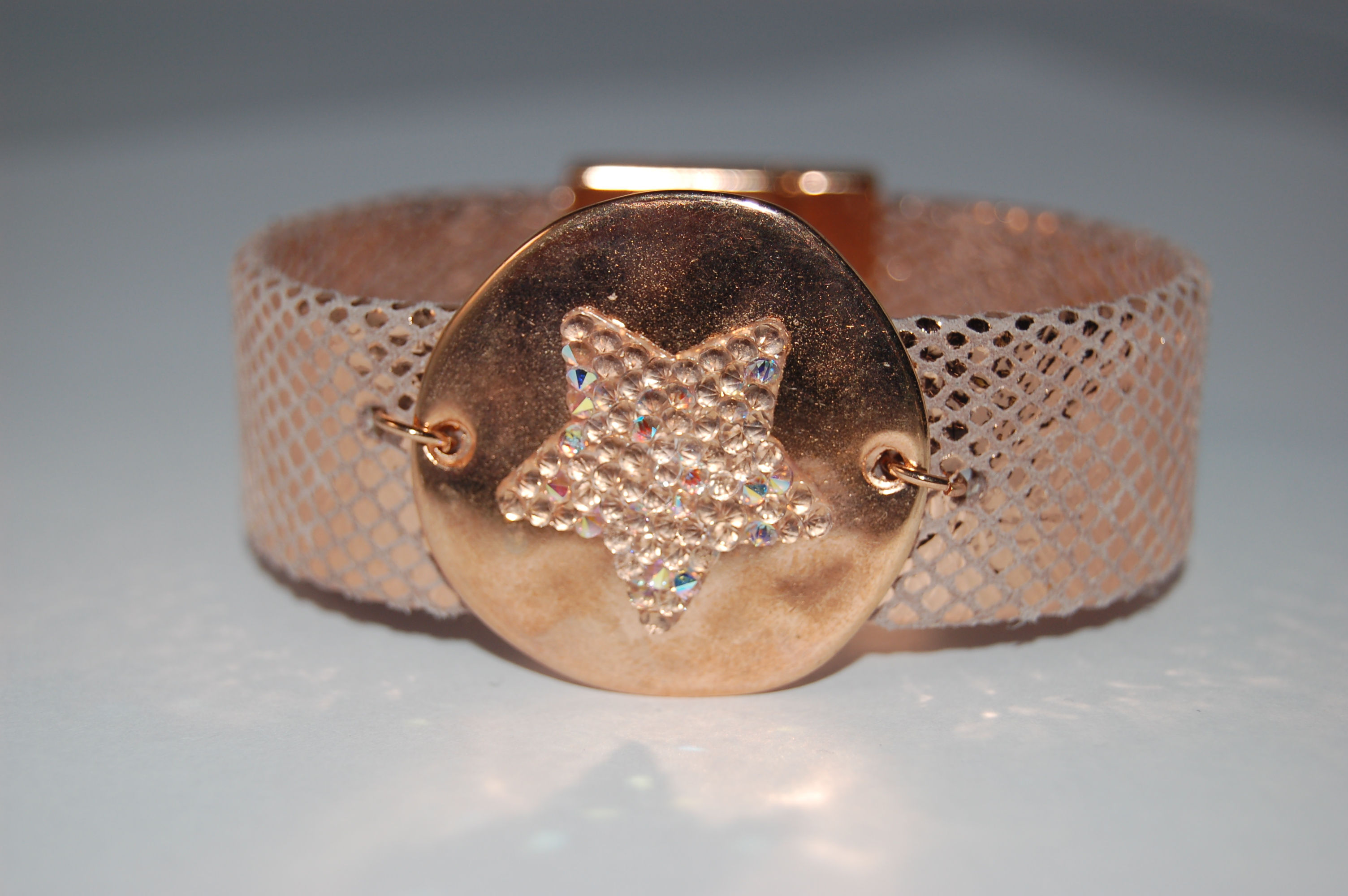 Bracelet en cuir 20 mm + disque étoile Swarovski