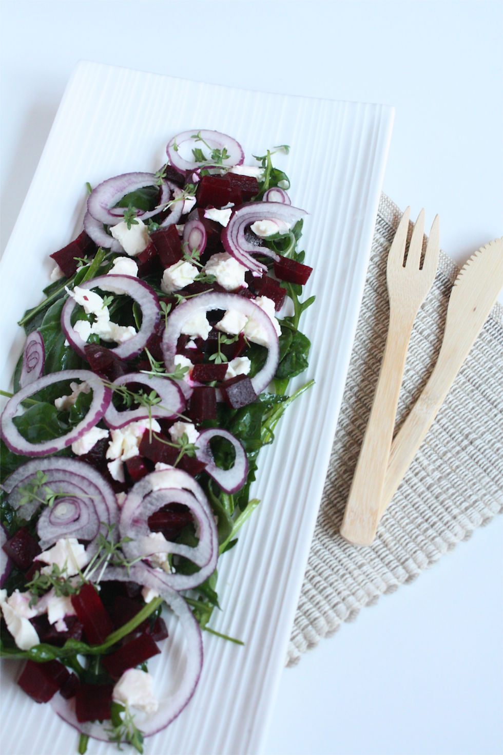 Beetroot salad with garlic sauce and feta cheese