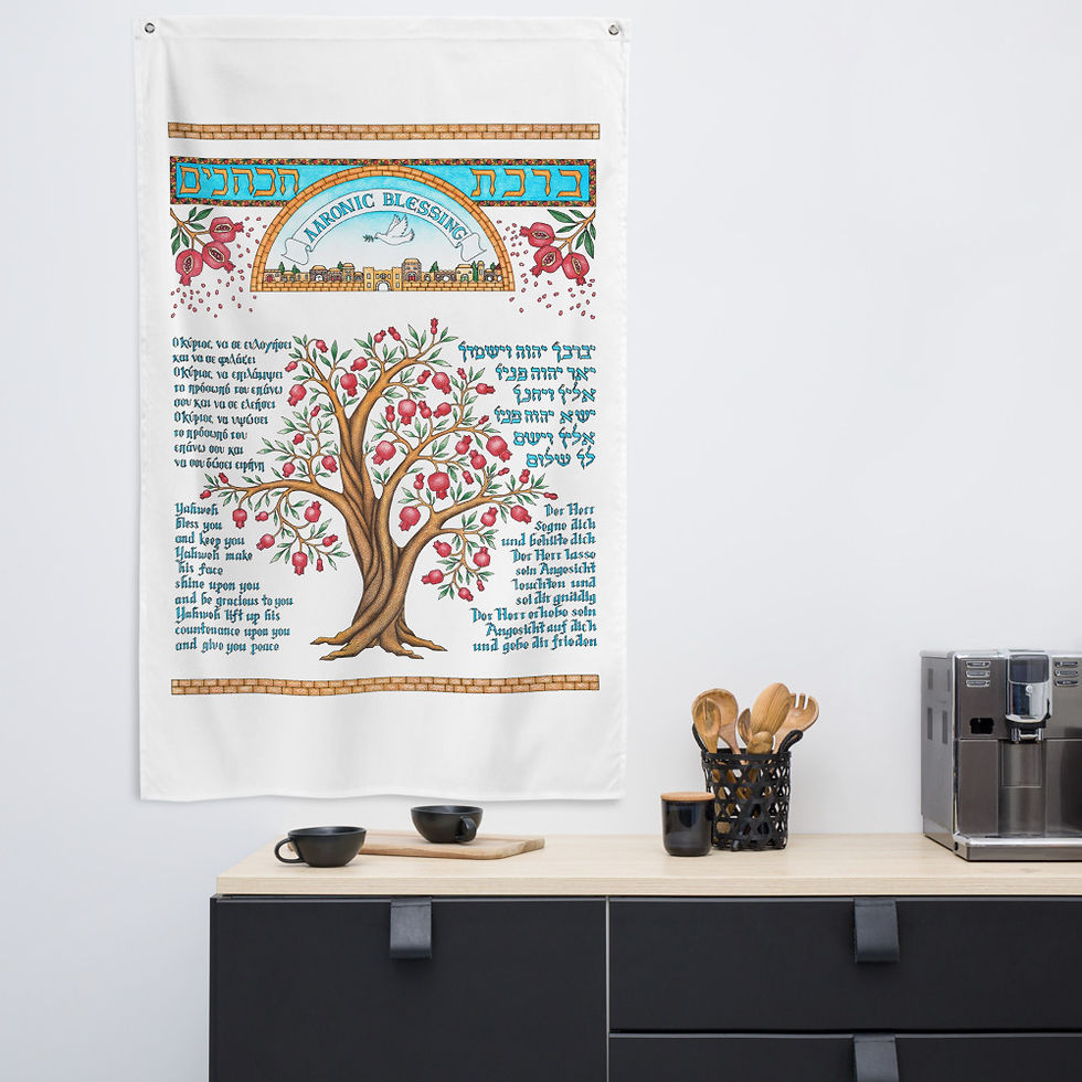 Миниатюра: Aaronic Priestly Blessing art print color pencil drawing Greek Hebrew German English flag wall decor