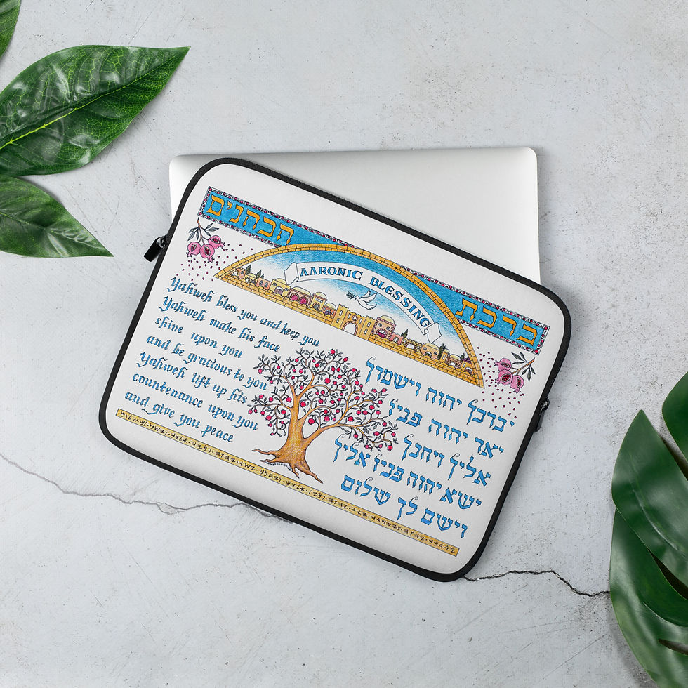 Front view of the Aaronic Blessing laptop sleeve with the full art print.