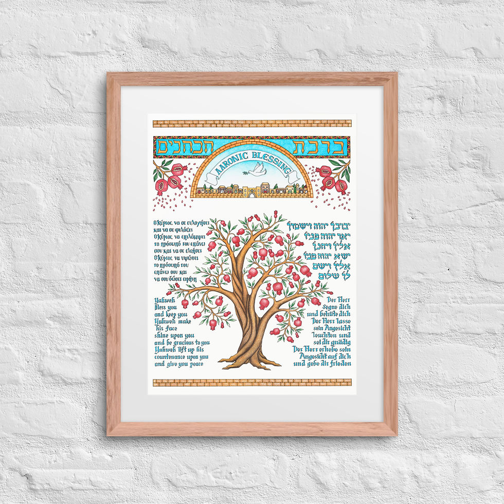 Aaronic Priestly Blessing Framed Poster in Greek, Hebrew, German, and English