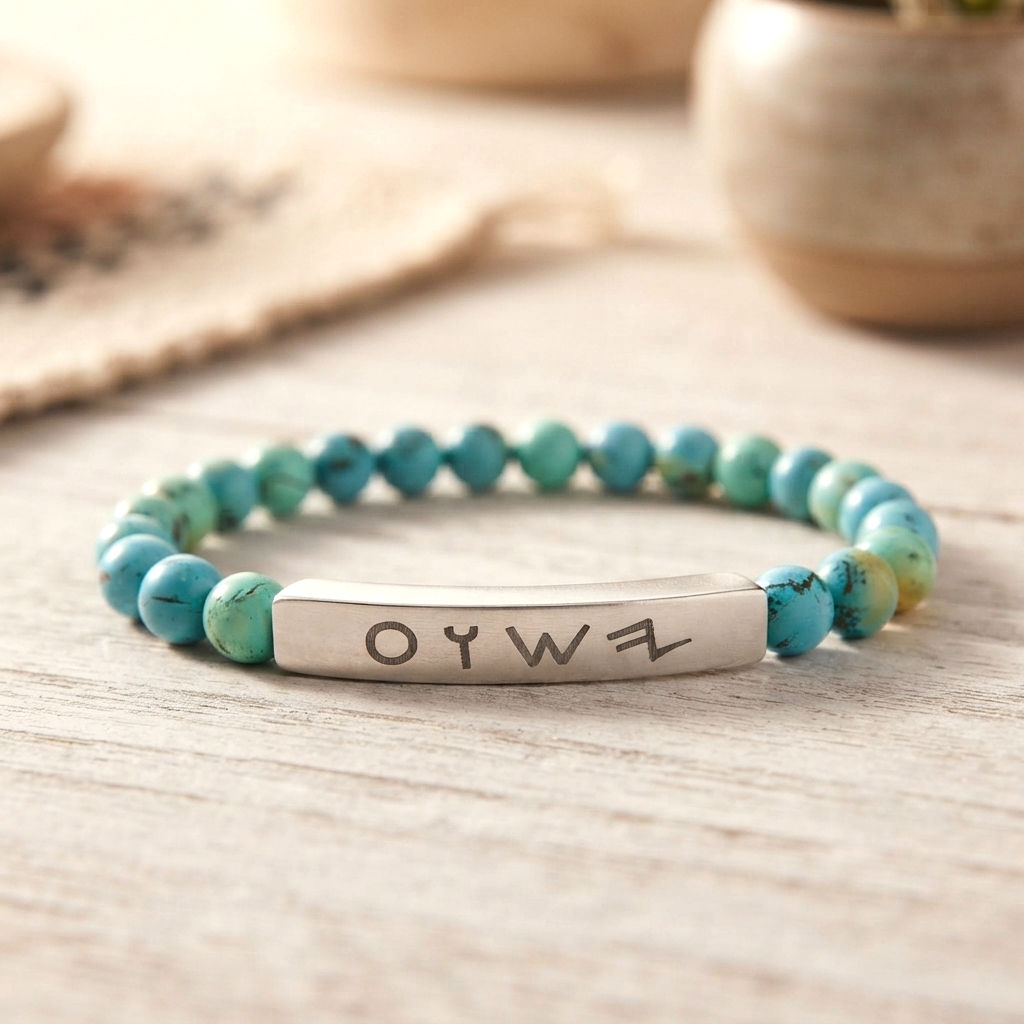 Custom Paleo Hebrew Letter Name Beaded Natural Stone Engraved Bar Bracelet