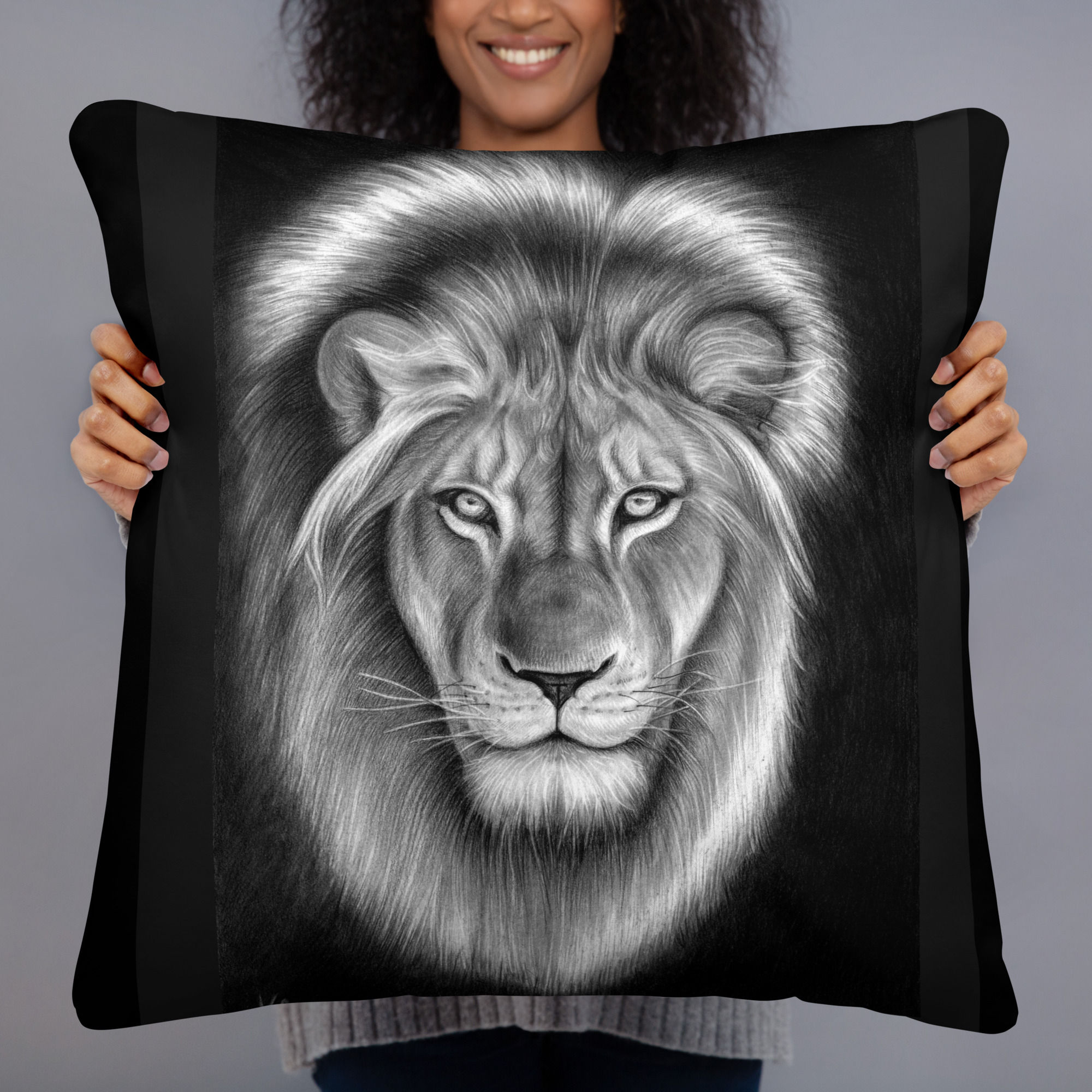 Lion of Judah pencil drawing pillow for Christian home decor