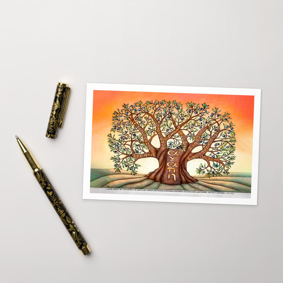 Christian Faith Postcard with Olive Tree Illustration and Scripture