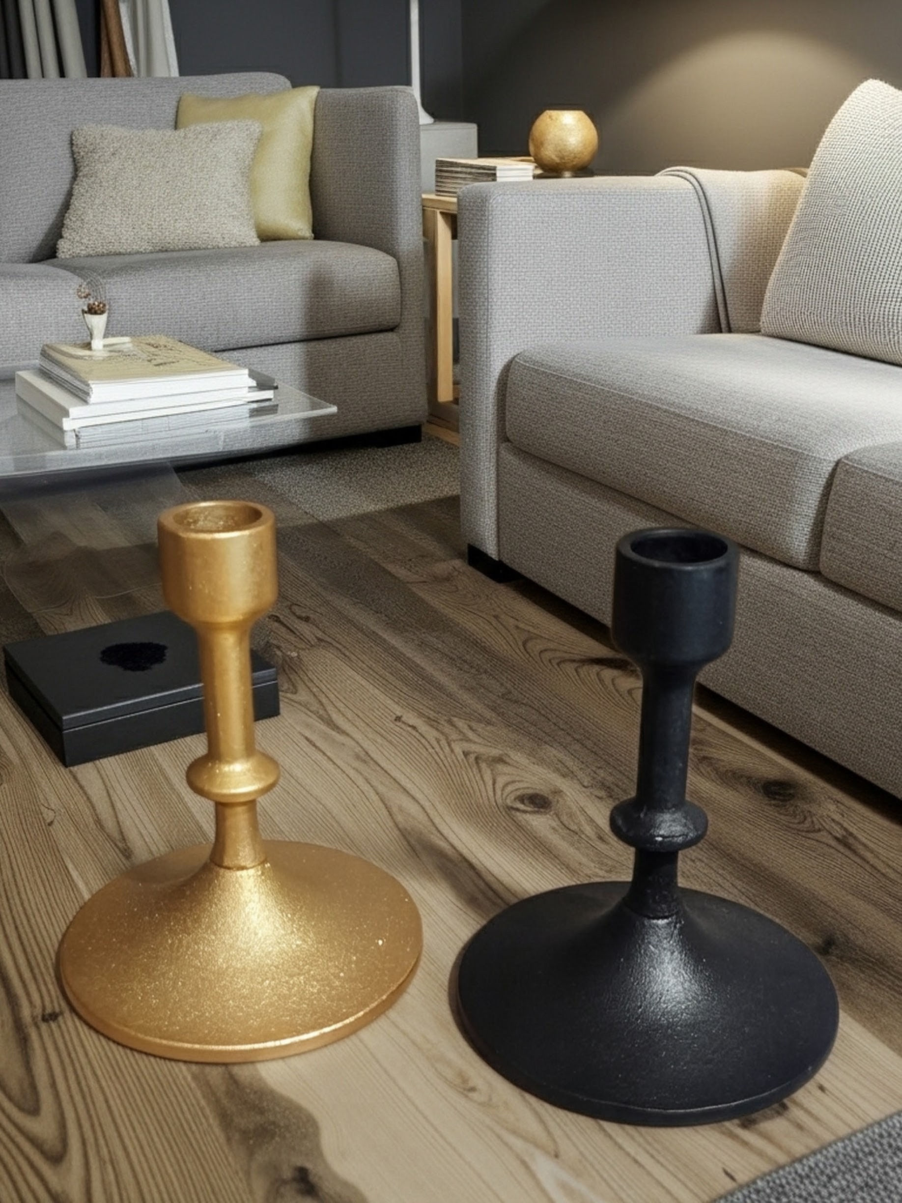 Black/Gold Cast Iron Candle Holders