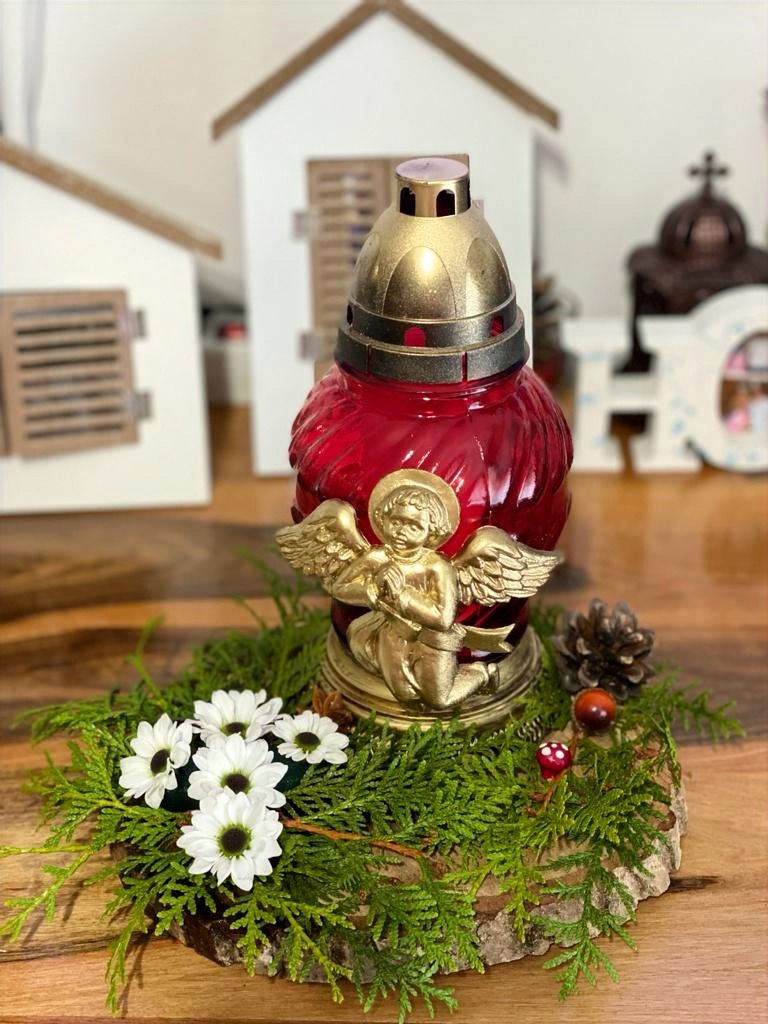 Aranjament cu o candela mare si decoratiuni - Cod: Funerar2