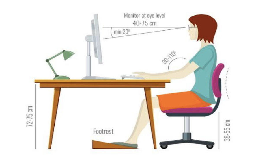 adjust sitting posture according to your height & keep in mind that hip joint should be higher than knee joint