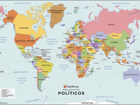 New Print on Demand Products: MapSherpa World Spanish and USA Time Zone Maps