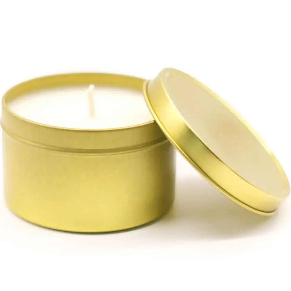 Thumbnail: 8oz Gold Tin Soy Candle - Black Violet Saffron