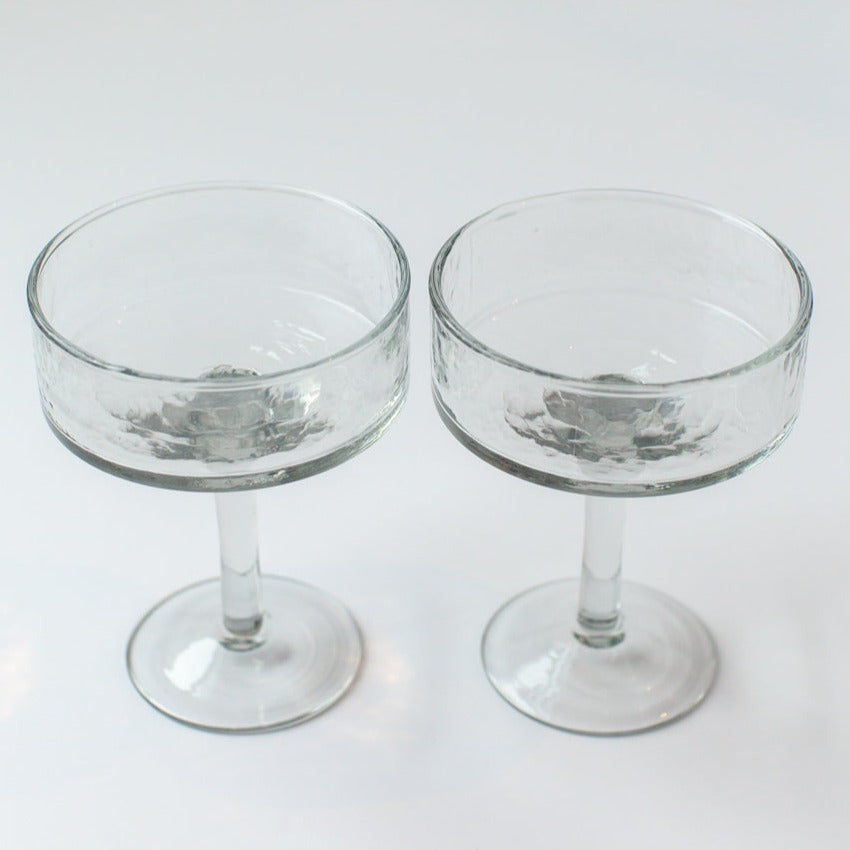 Thumbnail: Handblown Hammered Coupe Cocktail Glasses, Clear -