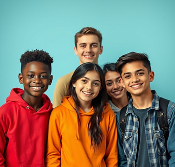 Teens of all ages and backgrounds. include black, white, indian, asian, and hispanic kids.