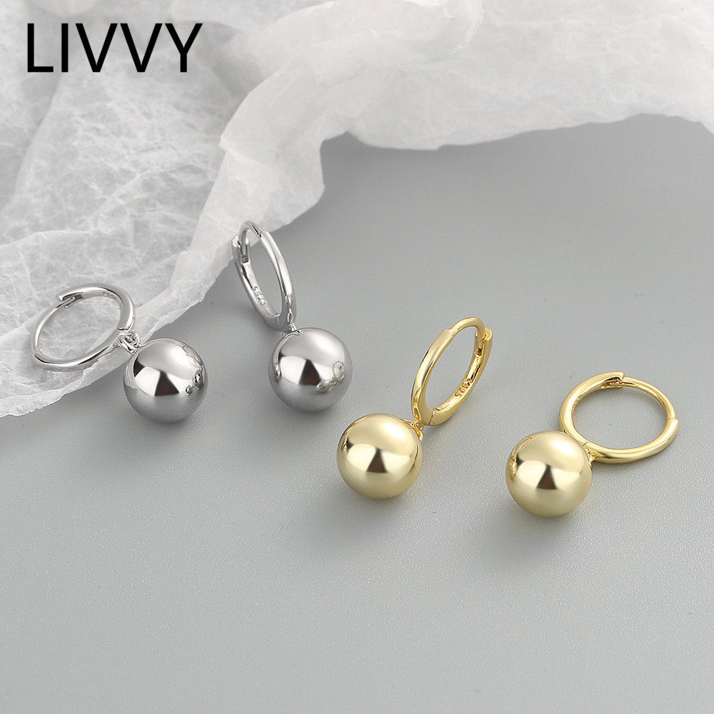LIVVY Silver Color New Style Trendy ball bead Drop Earrings For Women Simple Fa