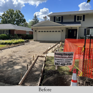 Before: Concrete driveway in Palatine, Cook County, with severe cracks caused by Illinois freeze-thaw cycles.