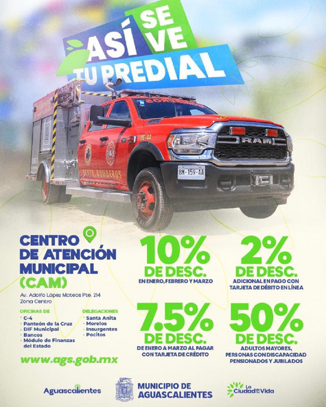 MUNICIPIO DE AGS - HABILITA CAM SERVICIO ESTE SÁBADO 28 Y DOMINGO 29 DE MARZO PARA PAGO DE PREDIAL