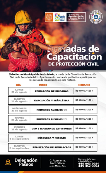 JM - INVITAN A JORNADAS DE CAPACITACIÓN EN PROTECCIÓN CIVIL EN LA DELEGACIÓN PASEOS