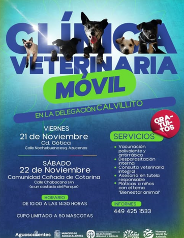 MUNICIPIO DE AGS - ¡CLÍNICA VETERINARIA MÓVIL EN LA DELEGACIÓN CALVILLITO!