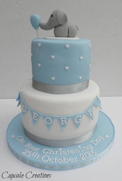 2 Tier Elephant & Bunting Christening Cake