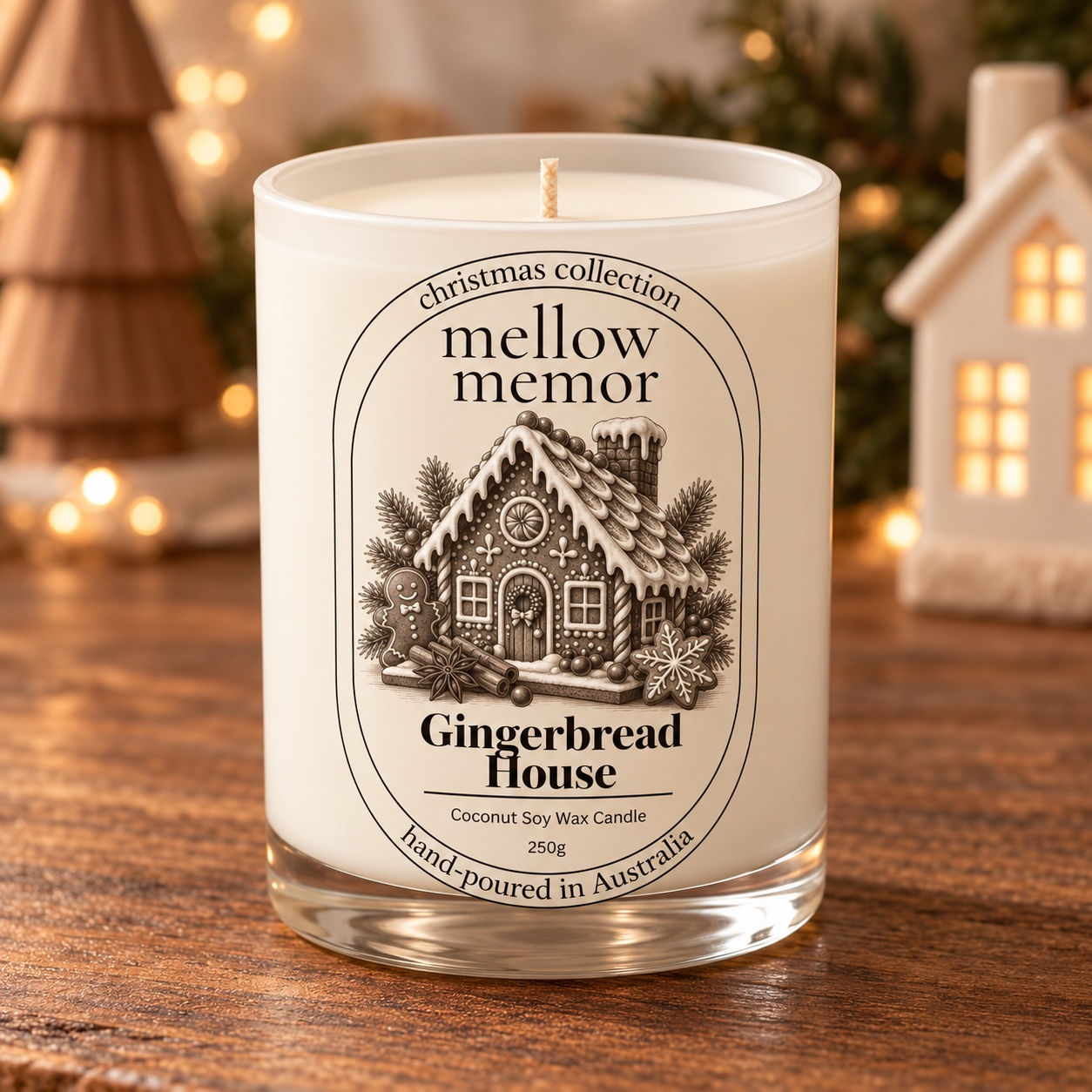 Gingerbread House Christmas candle by Mellow Memor, hand poured coconut soy wax candle