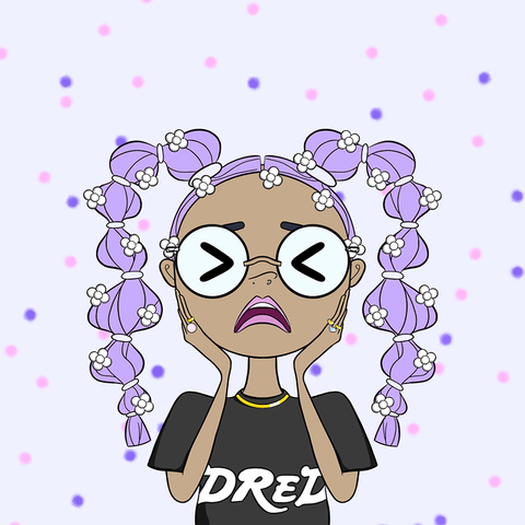 Cute drawing: frustrated female cartoon character with streetwear style and angry emoji eyes from the Dredhedz NFT Collection.