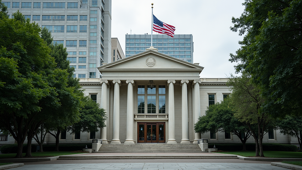 Eye-level view of the U.S. Embassy building
