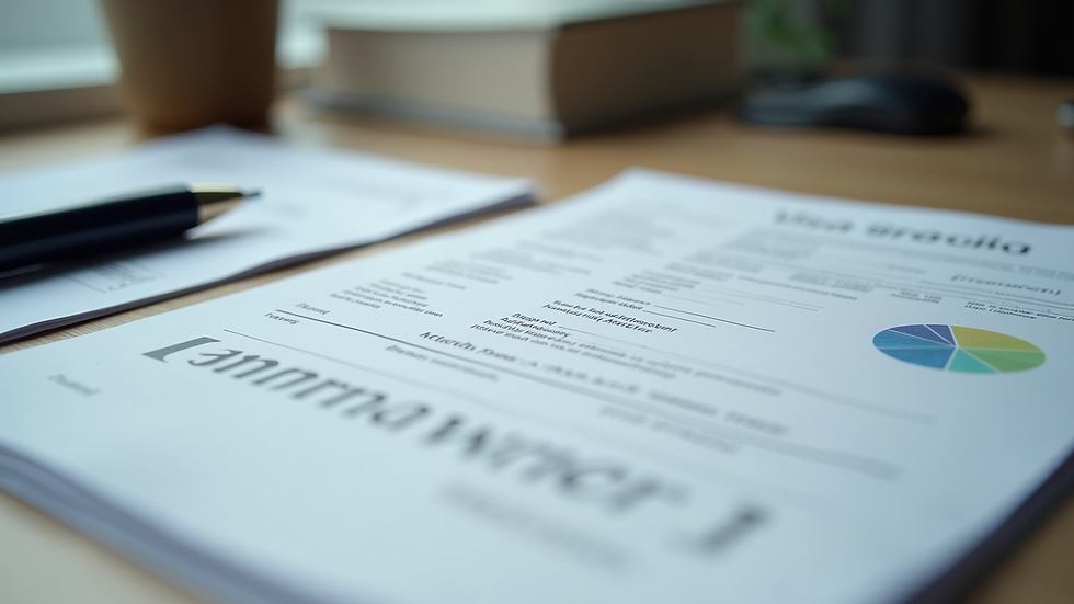 Close-up view of neatly arranged visa application documents on a desk