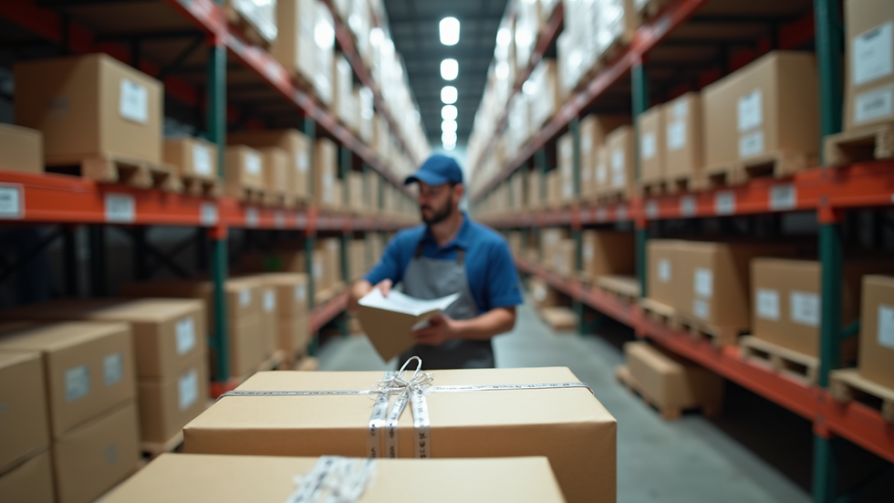 Close-up view of a warehouse worker scanning packages