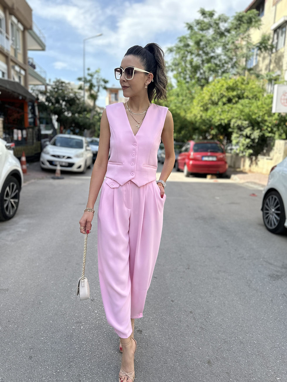 BİLEĞİ DÜĞME DETAYLI PANTOLON PEMBE