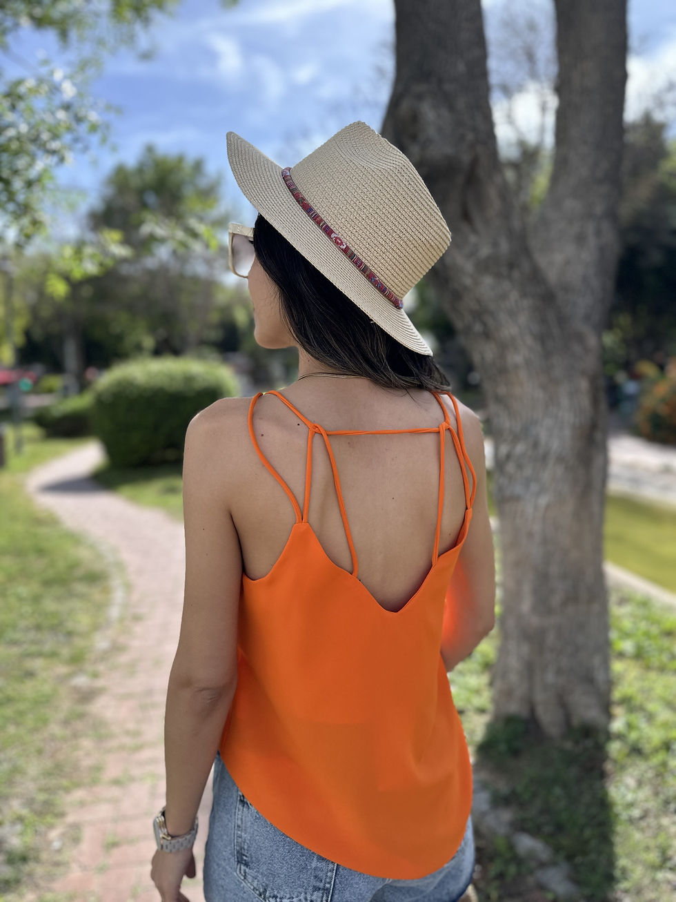 SIRT DETAYLI ORANJ BLUZ