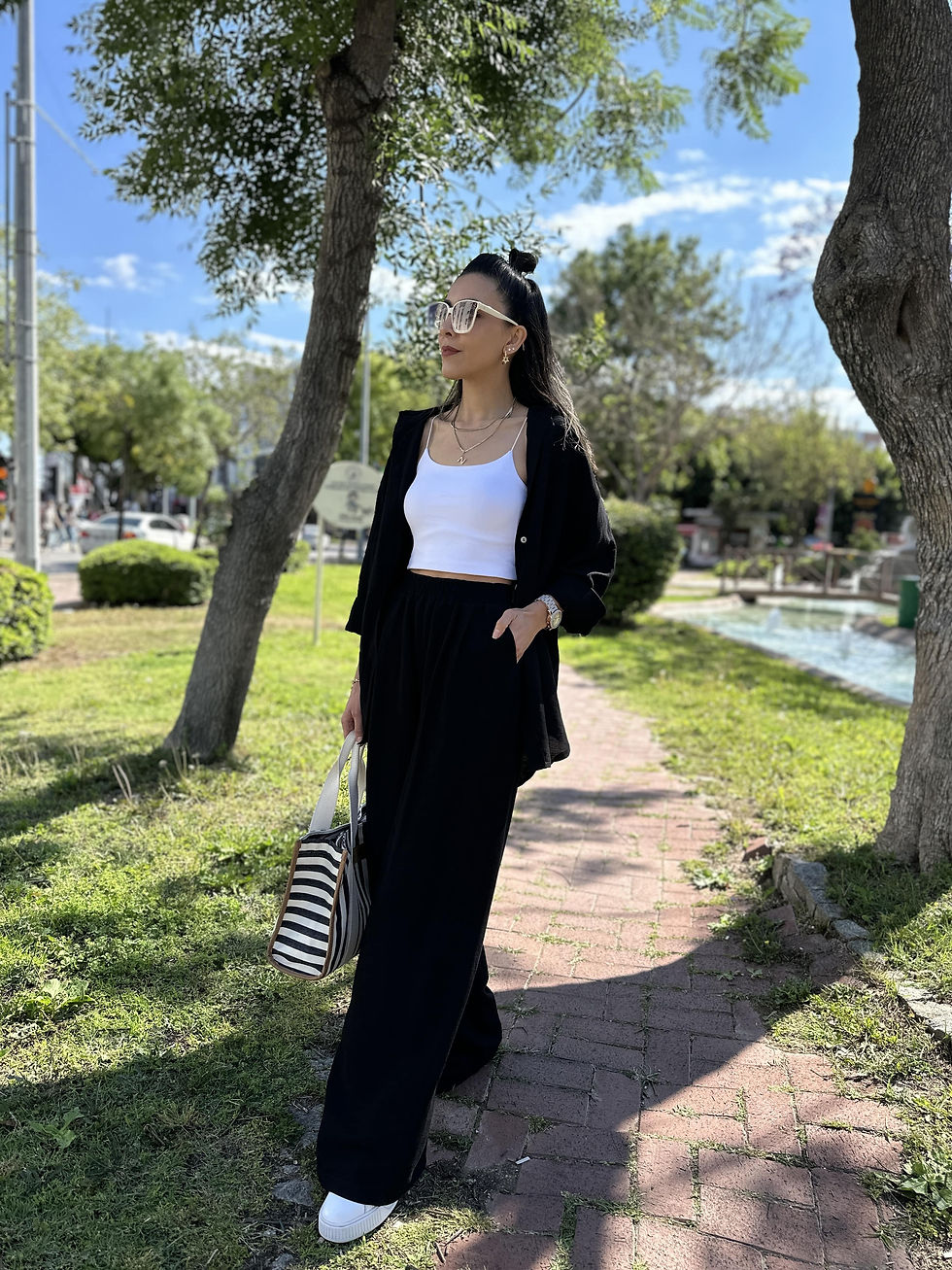 GÖMLEKLİ KETEN TAKIM SİYAH