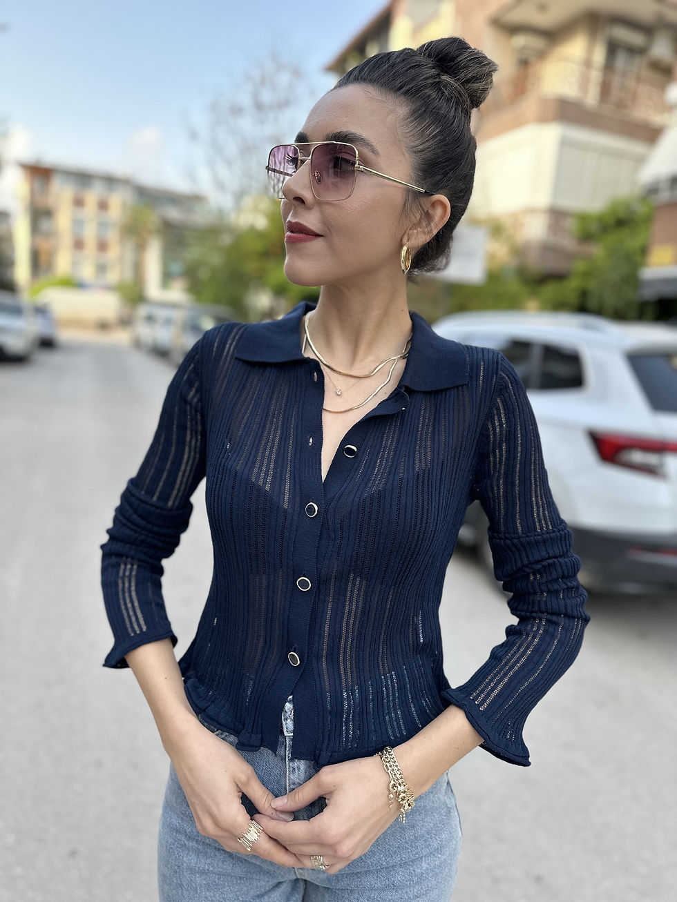 Küçük resim: POLO YAKA TRANSPARAN DÜĞMELİ TRİKO LACİ