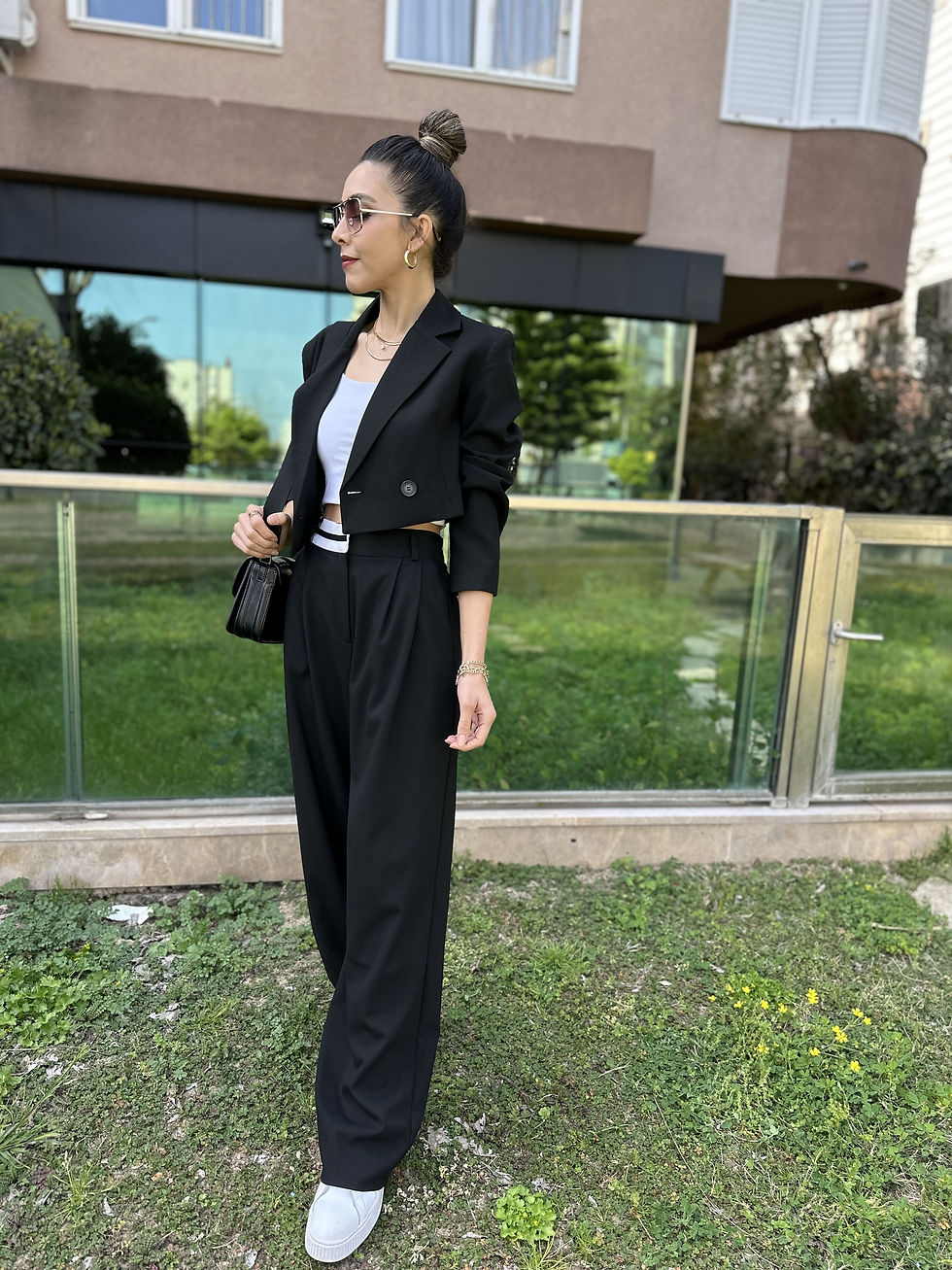 DÜĞMELİ CROP BOY BLAZER CEKET SİYAH