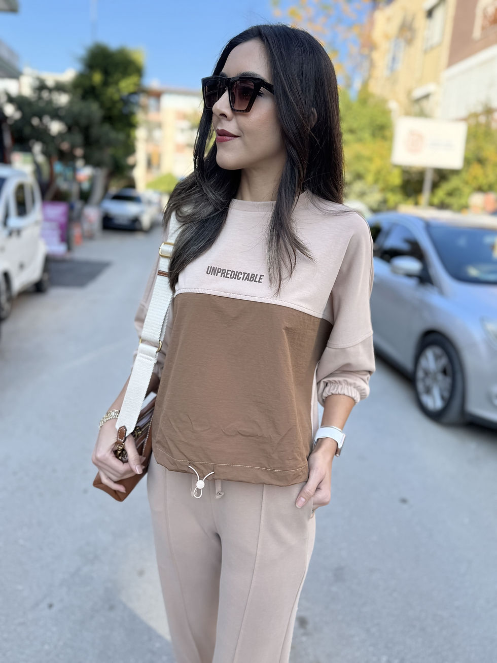 PARAŞÜT KUMAŞ DETAYLI MODAL TAKIM BEJ