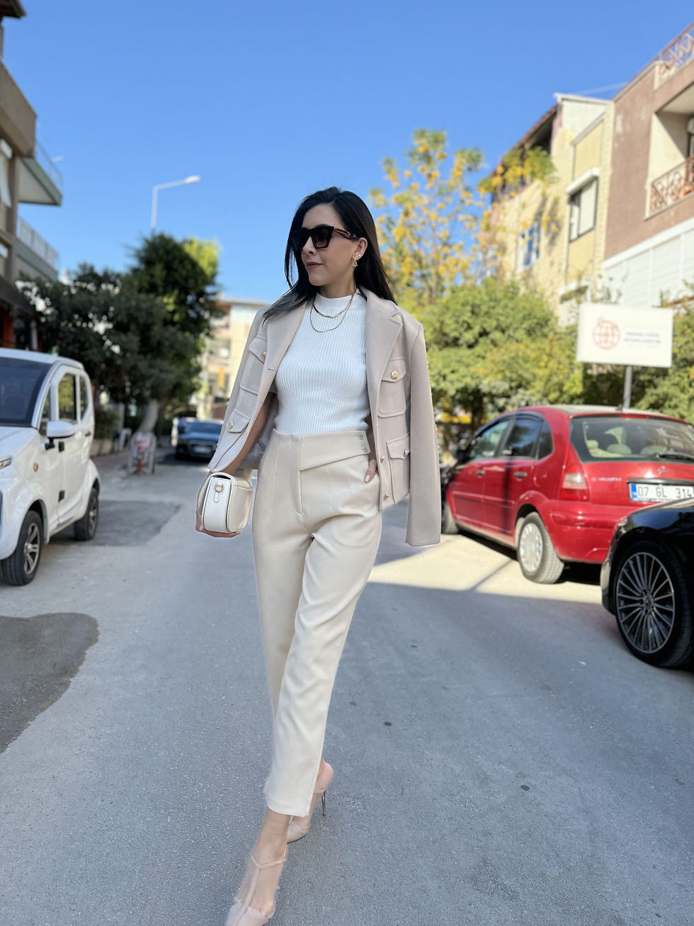 BEL DETAYLI PANTOLON BEJ