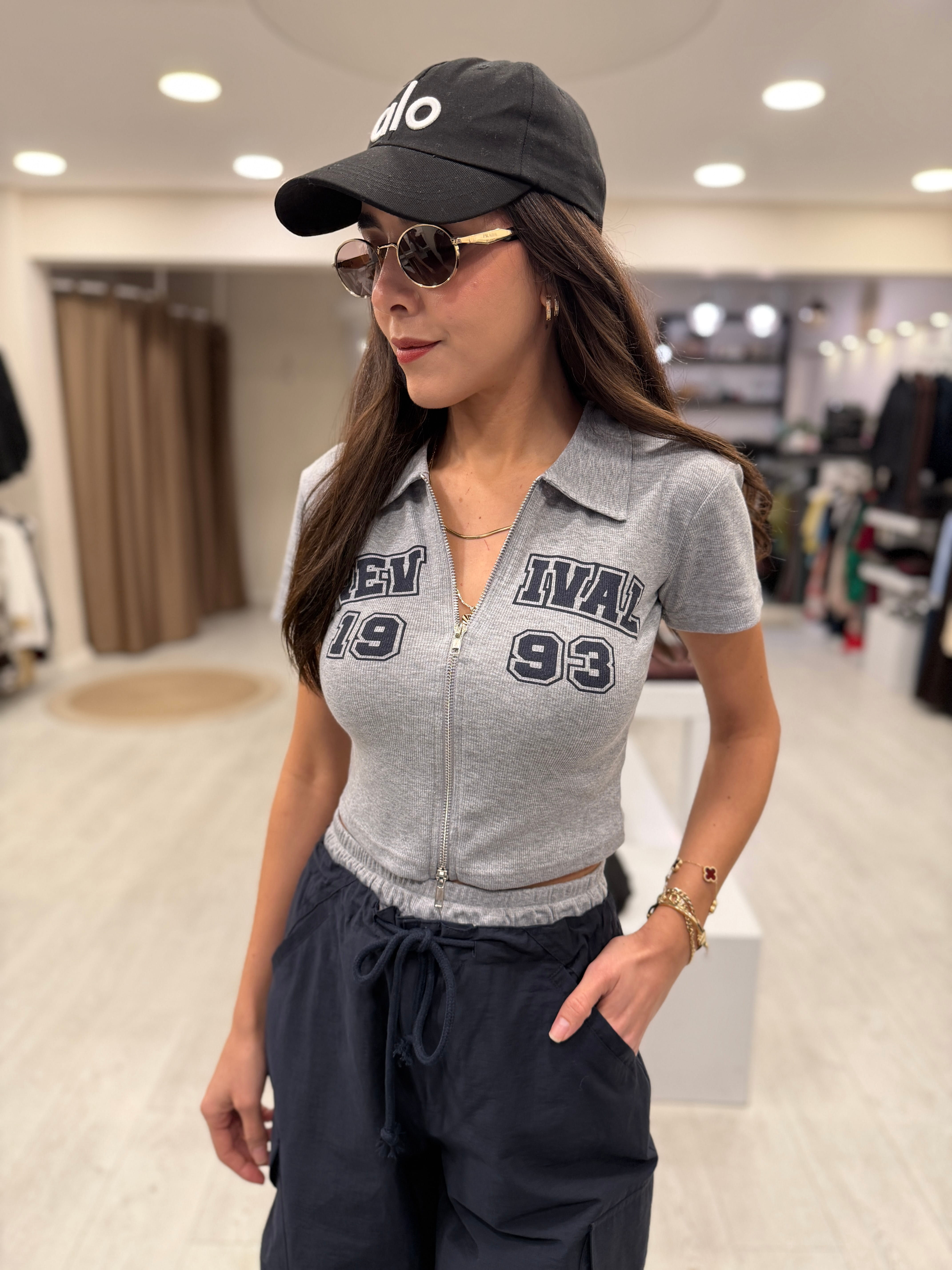 POLO YAKA FERMUARLI TSHİRT GRİ