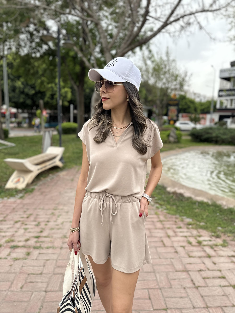 MODAL KUMAŞ ŞORTLU TAKIM BEJ